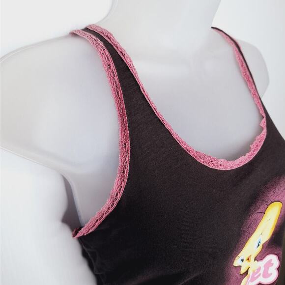 Vintage Y2K Tweety Bird Sweet Tank Top Looney Tunes Racerback Lettuce Lace S/M - Picture 8 of 12